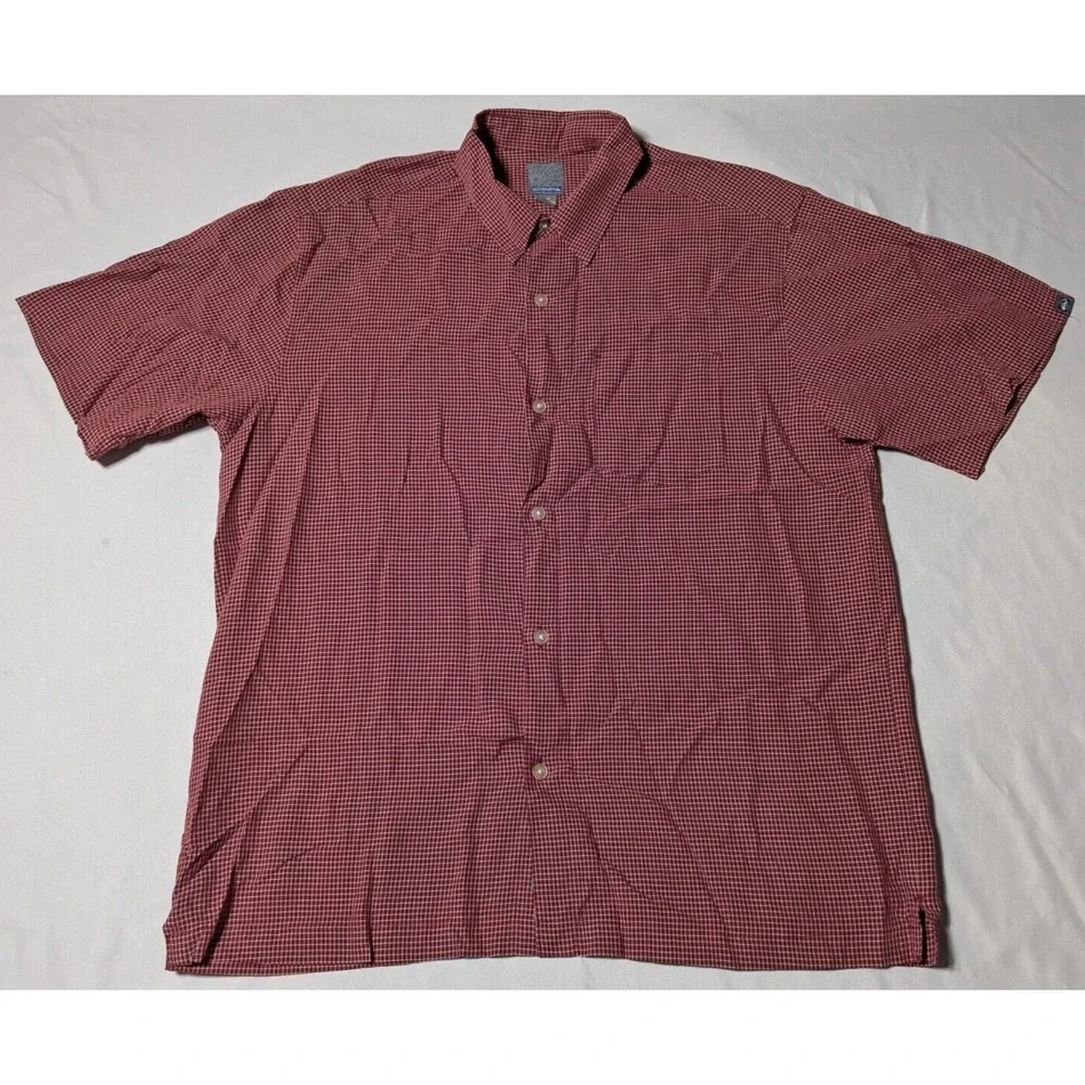 QUIKSILVER Men Large Red‎ Mini Check Nylon Blend Button-Up Shirt